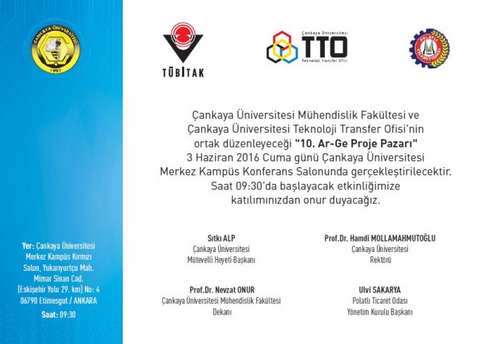 Üniversitemiz 10. Ar-Ge Proje Pazarı Etkinliği 3 Haziran 2016 Tarihinde Gerçekleştirilecektir!
