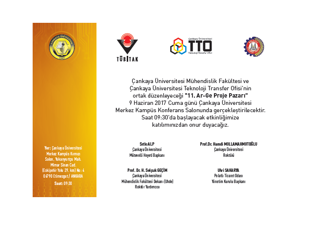 Çankaya Üniversitesi 11. Ar-Ge Proje Pazarı 9 Haziran 2017 Cuma Günü Gerçekleşecektir!