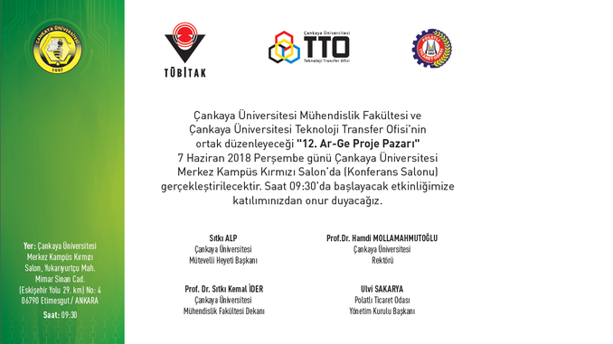 Çankaya Üniversitesi 12. Ar-Ge Proje Pazarı 7 Haziran 2018 Perşembe Günü Gerçekleşecektir!