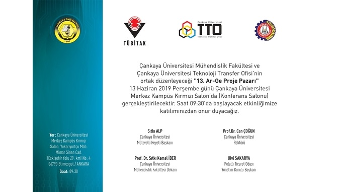 Çankaya Üniversitesi 13. Ar-Ge Proje Pazarı 13 Haziran 2019 Perşembe Günü Gerçekleşecektir!