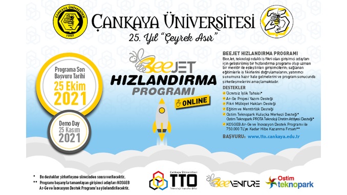Çankaya Üniversitesi BeeJet Hızlandırma Programı (Online) Başlıyor! Başvuru Son Tarihi: 25 Ekim 2021, Demo Day: 25 Kasım 2021