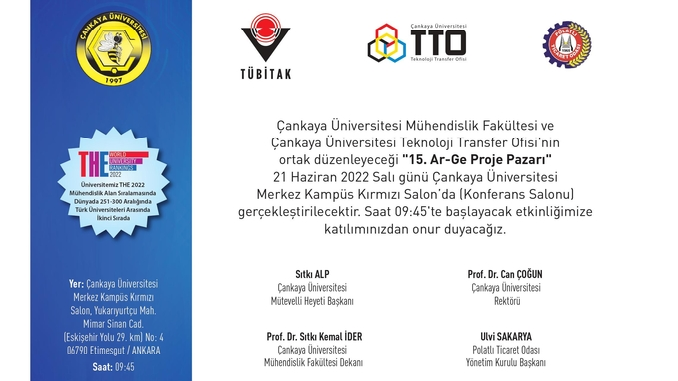 Çankaya Üniversitesi 15. Ar-Ge Proje Pazarı 21 Haziran 2022 Salı Günü Gerçekleşecektir!
